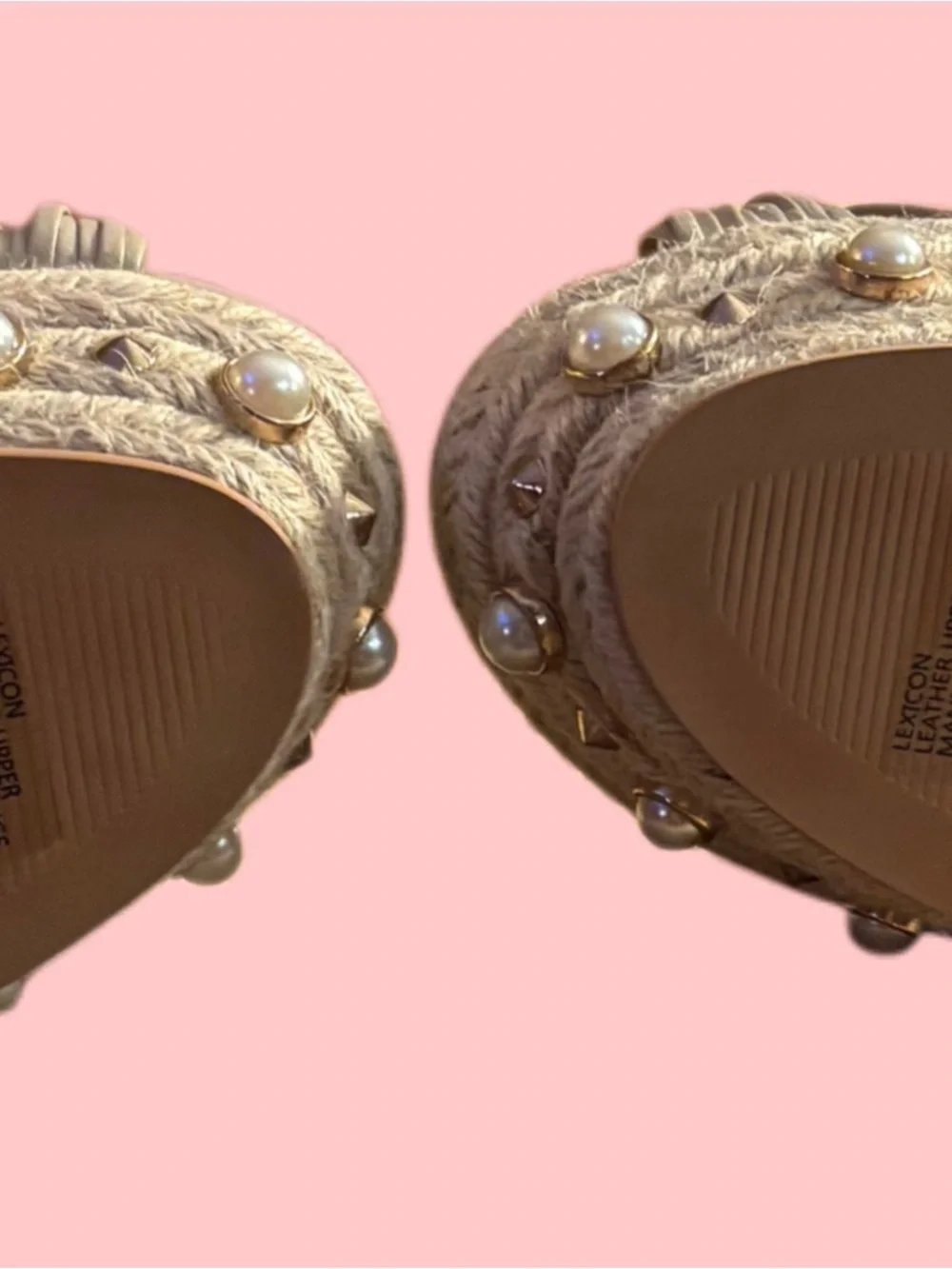 Neiman Marcus Metallic Gold Pearl-Embellished Espadrille Wedge Sandals